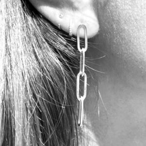 Silver Paperclip Dangle Drop Earrings  Long 4 link